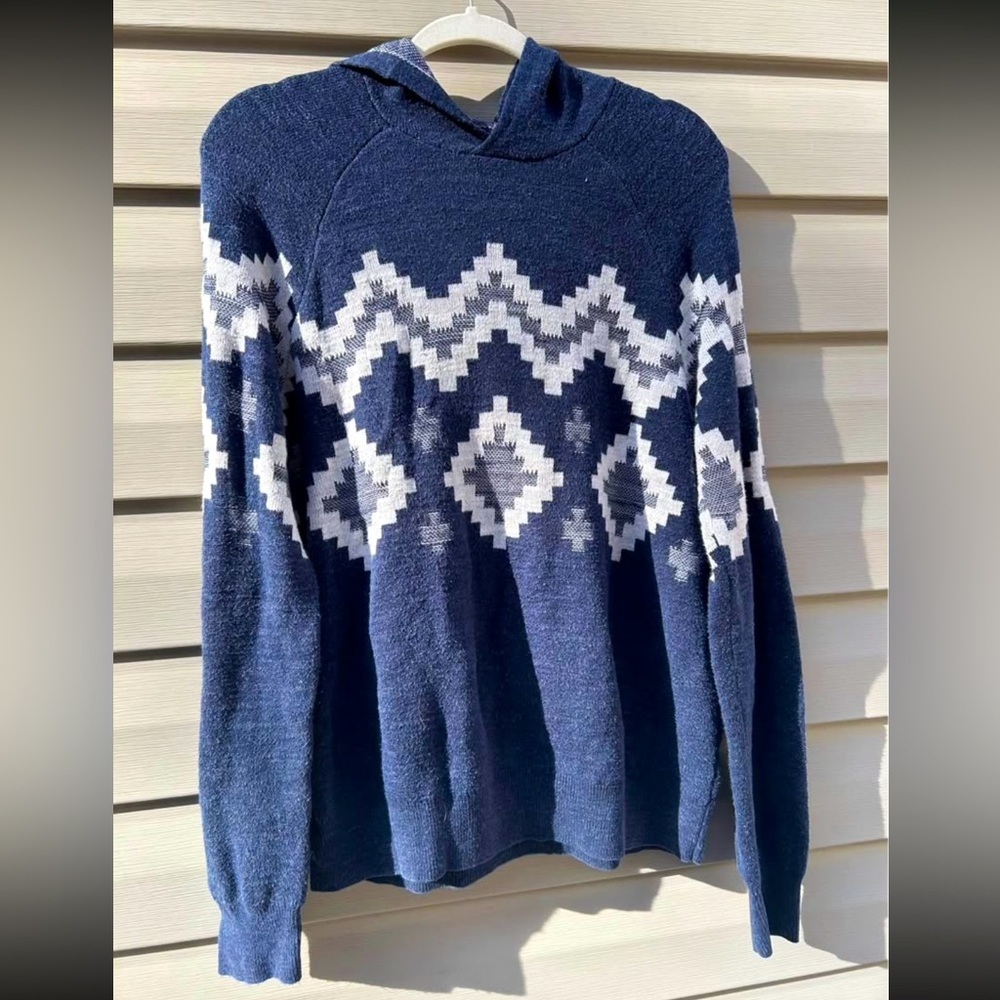 VTG Lucky Brand M navy southwestern Aztec pullover hoodie sweater Y2K